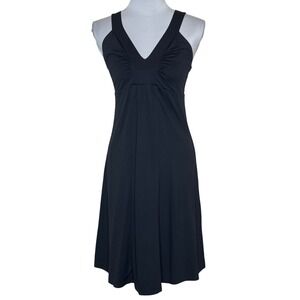 Patagonia Corinne Black V-Neck Ruched Dress Size Medium